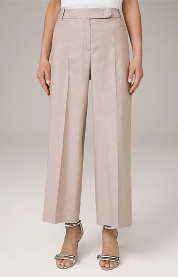 Cropped Linen Stretch Palazzo Trousers in taupe