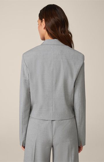 Wool Blend Double-Breasted Short Blazer in Light Grey Melange